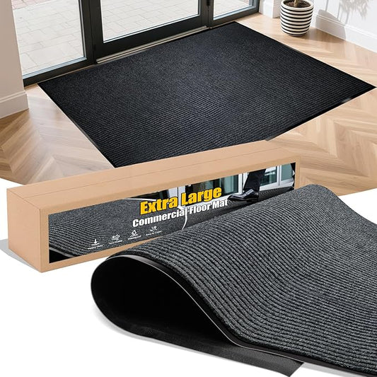 Extra Large Indoor/Outdoor Entrance Mat - 4 x 5 Feet, Rubber Border Door Mat, Waterproof, Low-Profile, Easy to Clean, Rubber Entry Mat,Commercial Floor Mat, Charcoal Grey