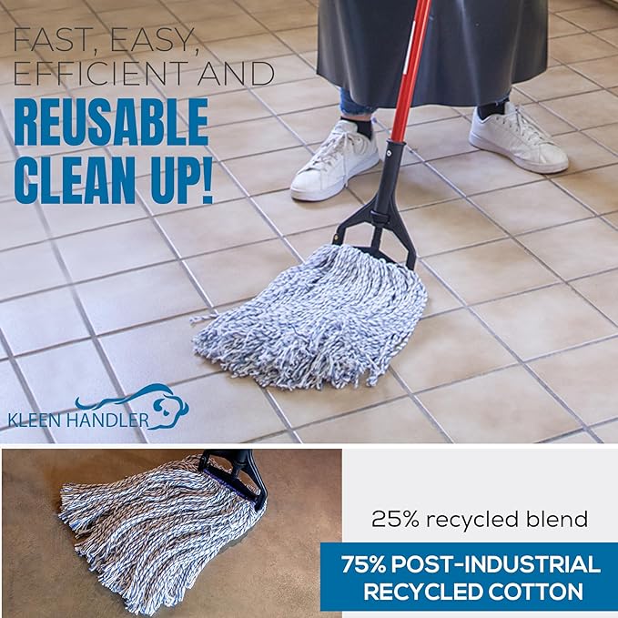 KLEEN Handler Cut End Finish Mop | 1.25" Universal Headband Maximum Absorption Finishing Mop, Pack of 3