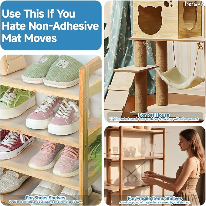 Shelf Liners 14 in x 20 ft Self-Adhesive EVA Drawer Mats, Cupboard Protector, Kitchen Cabinet Lining Fridge Liner (Clear Flat Dot, 35.6x610cm)
