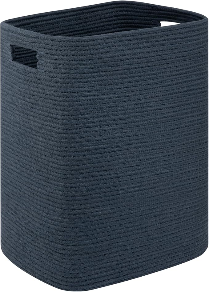 OIAHOMY Laundry Hamper, Laundry Basket，Rectangle Cotton Large Blanket Storage Basket for Living room,Bedroom Woven Decorative Storage for Toys,Clothes,Pillows-16x13x22in-Blue
