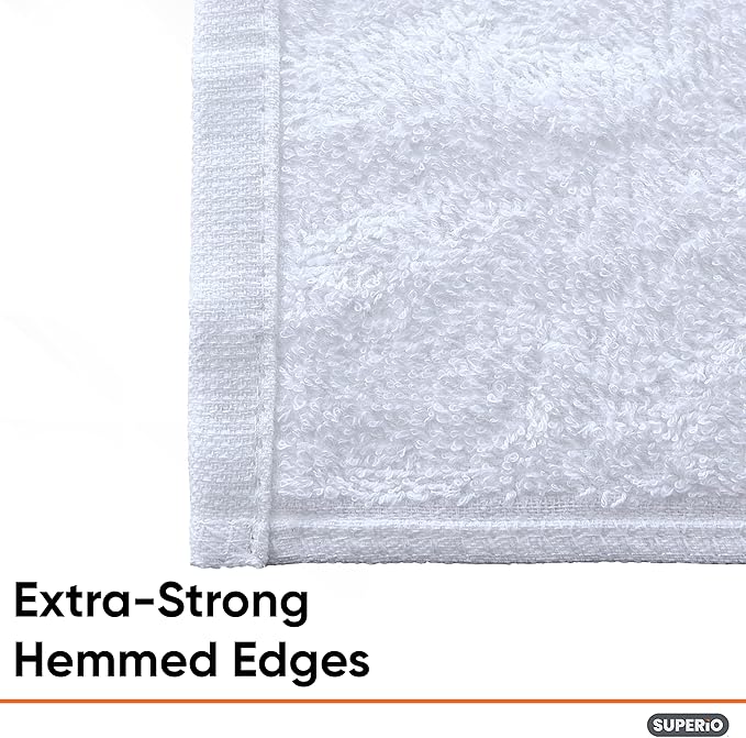 Superio Terry Cloth Rags White Washcloths 100% Cotton 12" Cleaning Cloths, Kitchen Towels, Facial Washcloth, Spa Cloths, Hand Towel, Small Lint Free Rags for Multi-Purposes (6 Pack)