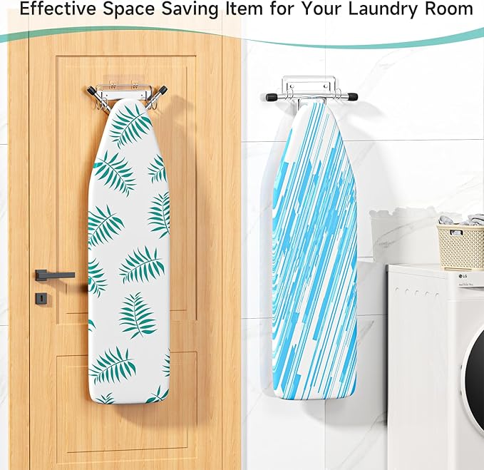 Ironing Board Hanger Wall Mount, Ironing Board Holder for T or Y Leg, Stainless Steel Iron Board Hanger, Laundry Room Wall Hook for Iron Board Holder