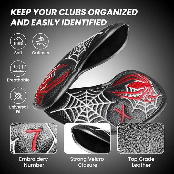 FINGER TEN Premium Synthetic Leather Stylish Iron & Wedge Golf Head Covers Value 12 Piece Set, Embroidered Labels & Fits Most Clubs Gift Set, Travel Protection Accessories