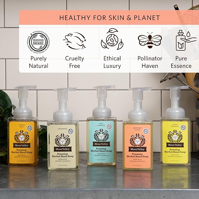 Moon Valley Herbal Foaming Hand Soap, Grapefruit Thyme 2 Pack, Vegan, Recyclable Bottle