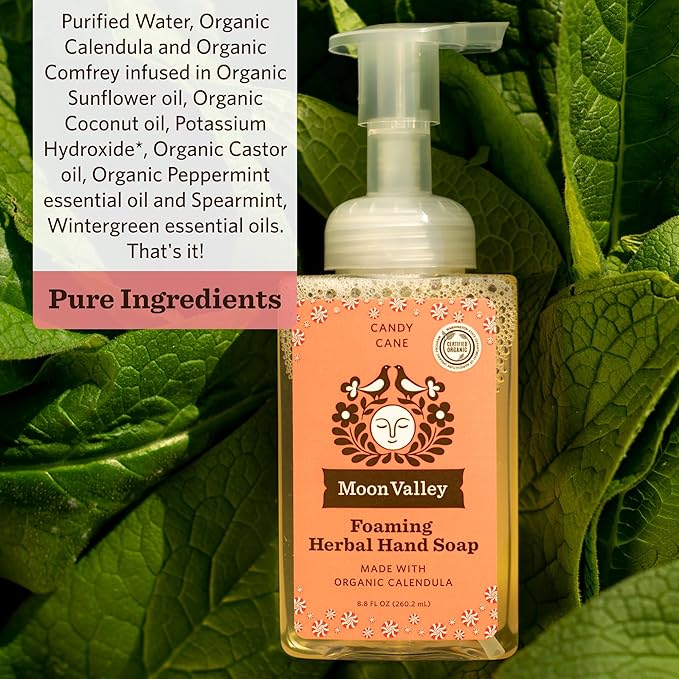 Moon Valley Herbal Foaming Hand Soap, Vegan (Candy Cane, Recyclable Bottle)