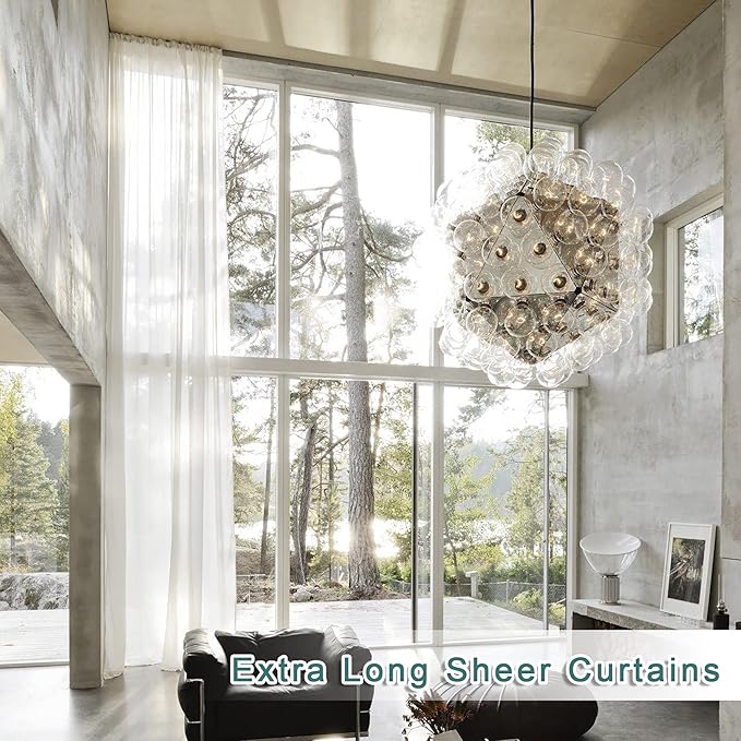 Chyhomenyc Extra Long White Sheer Curtains 144 inch 2 Panels Set, Translucent Backdrop Window Scarf Drapes for Canopy Bed/Wedding/Living Room/Anniversary, 12FT Length, Each 42Wx144L in, 2PCS, White