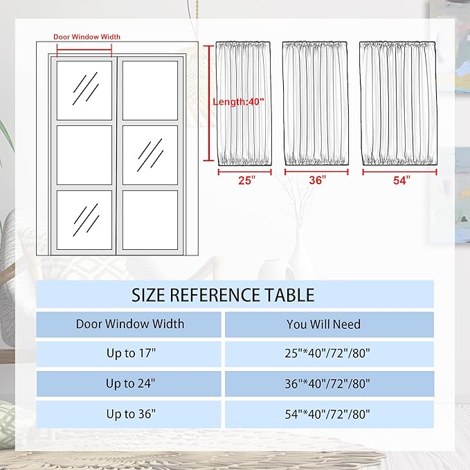 DWCN French Door Curtains – Rod Pocket Thermal Curtain for Doors with Glass Window, Kitchen and Patio Doors for Privacy, 25 X 40 Inches Long, 1 Curtain Panel with Tieback, Pure White