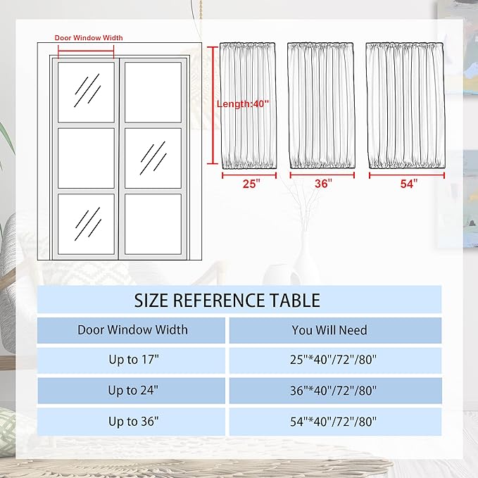 DWCN French Door Curtains – Rod Pocket Thermal Blackout Curtain for Doors with Glass Window, Kitchen and Patio Doors for Privacy, 25 X 40 Inches Long, 1 Curtain Panel with Tieback, Light Yellow