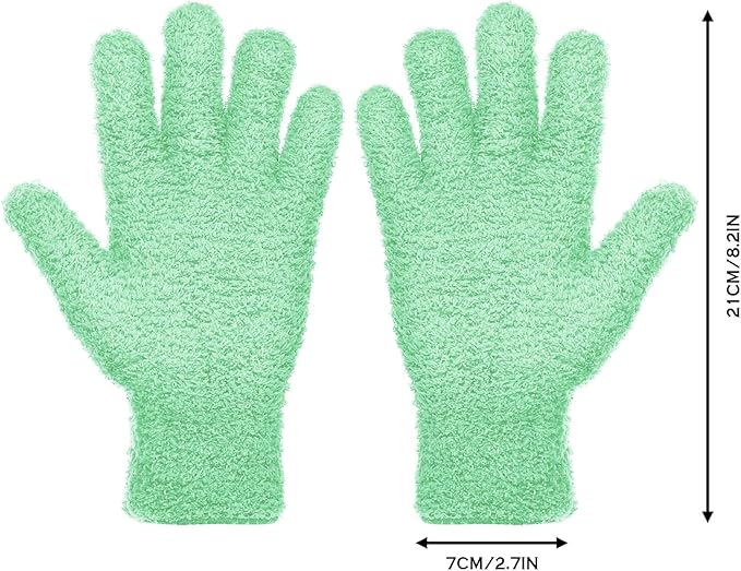 Patelai 2 Pairs Microfiber Gloves for plants Dusting Cleaning Glove Mittens House Cars Blinds Dusting(Blue, Grass Green, Large)