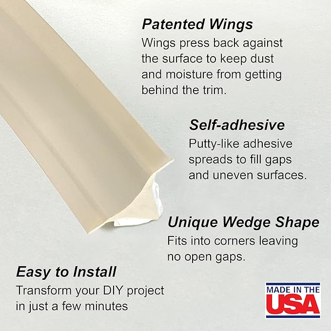 InstaTrim The Original Flexible Trim - 50ft Ivory 3/4" Wide Caulk Tape - Adhesive Trim with Many Uses Including Caulking for Bathtubs, Sinks, Counters, Tile, Floors - Made in USA