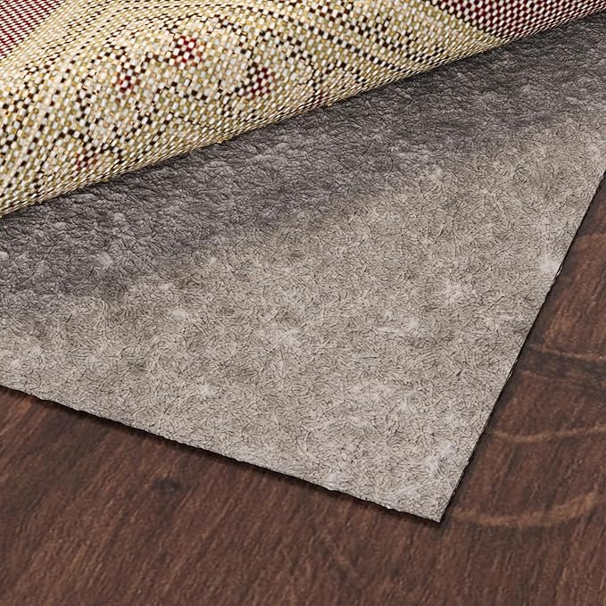 Ottomanson 8' x 12' Non-Slip Rug Pad Gripper 1/4 Inch Thick Dual Surface Felt + Rubber Gripper - Safe for All Floors, Brown