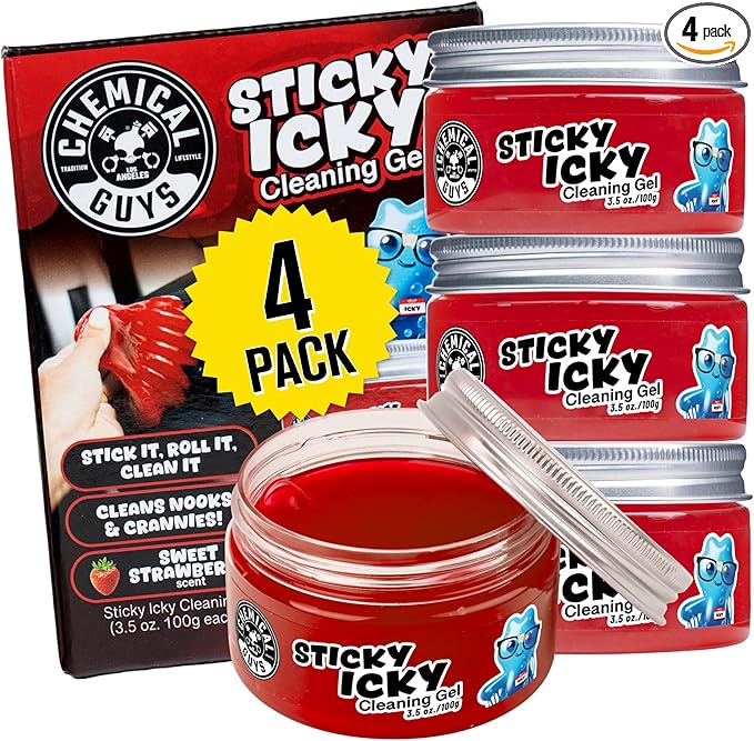 Chemical Guys Sticky Icky Car Cleaning Gel, Green Apple Scent - Detailing Kit, Automotive Dust Car Crevice Cleaner, Air Vent Slime, Cleaning Putty for Keyboard Accessories for Women (4 Pack) - CJR1004
