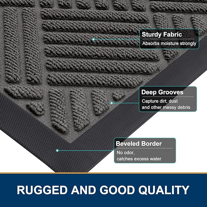 Smiry Front Door Mat Outside Entrance, Heavy Duty Outdoor Indoor Natural Rubber Doormat, Non Slip, Trap Dirt and Moisture, Easy Clean, Low Profile Patio Porch Entryway Mat, 71x23, Grey