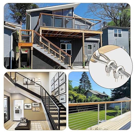 3/16" Wire Rope Kit, 100Ft PVC Coated Steel Cable Guide Wire Tensioner Strainer Kit w/ 7×7 Strand Core Steel Wire for String Light Hanging Kit/Decking & Stair Railings/Shade Sails/Clothes Line