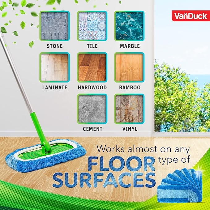 VanDuck Reusable Pet Heavy Duty Mop Pads Compatible with Swiffer Sweeper (4-Pack) - Washable Microfiber Mop Pads for Wet & Dry Use - All Purpose Floor Mopping and Cleaning Product