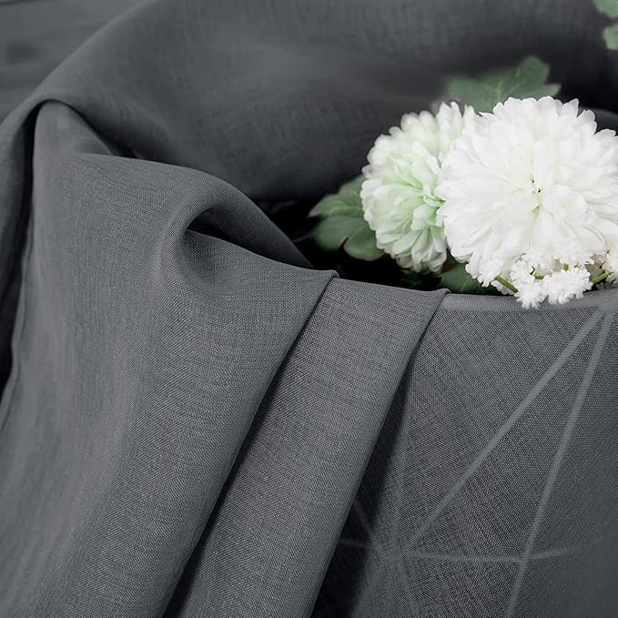Tollpiz Sheer Curtain Linen Textured Living Room Curtains Sheer Light Filtering Rod Pocket Voile Curtain for Bedroom, 54 x 72 inches Long, Dark Grey, Set of 2 Panels