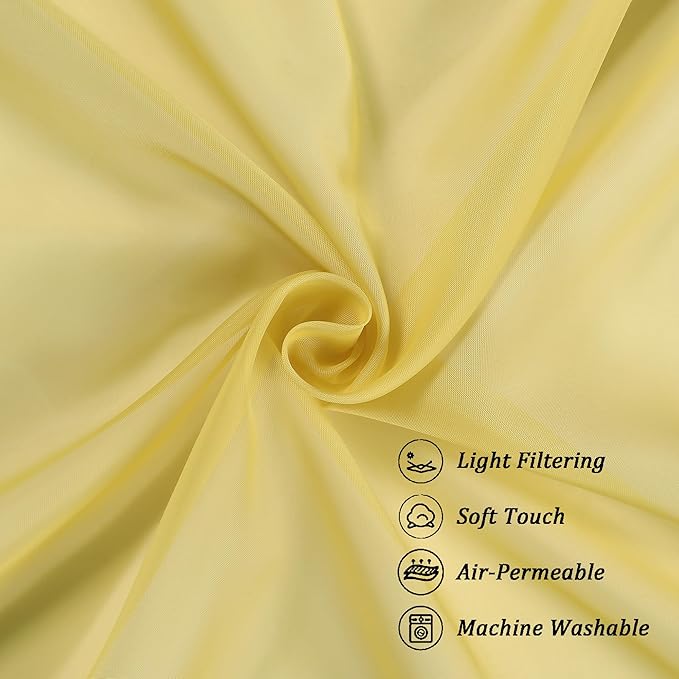 Chyhomenyc Sheer Valances for Windows 2 Pack, Small Valance for Living Room Bathroom Cafe Laundry Basement, Lightweight Rod Pocket Voile Curtain, Mustard Yellow, 42Wx14L Inches