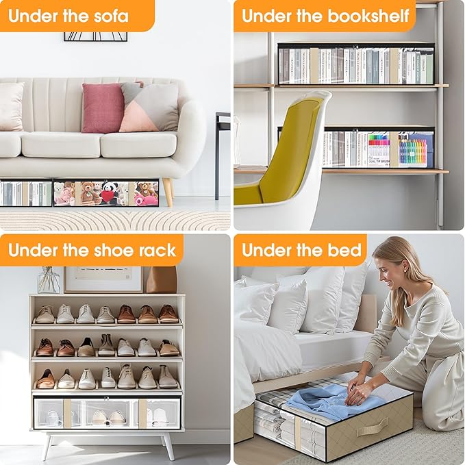 StorageRight Under Bed Storage Bins,10-Pack 40L Foldable Fabric Storage Bags with Transparent Window, Breathable Organizer for Clothes/Blanket/Comforter/Quilts,Beige