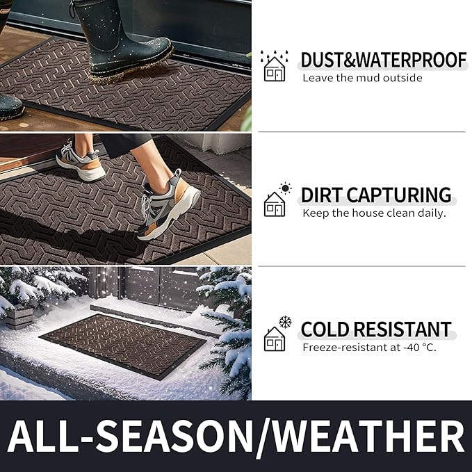 Yimobra Large Door Mat Outside Entrance 36x24, Waterproof Heavy Duty Outdoor Mats for Front Door, Non Slip Rubber Entry Mat for Garage Patio, Easy Clean, Brown
