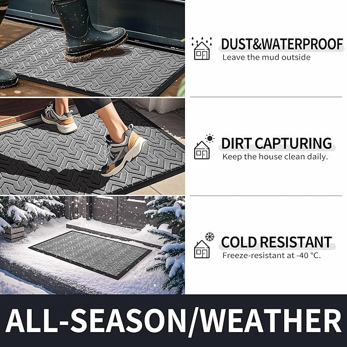 Yimobra Large Door Mat Outside Entrance 47x32, Waterproof Heavy Duty Outdoor Mats for Front Door, Non Slip Rubber Entry Mat for Garage Patio, Easy Clean, Grey
