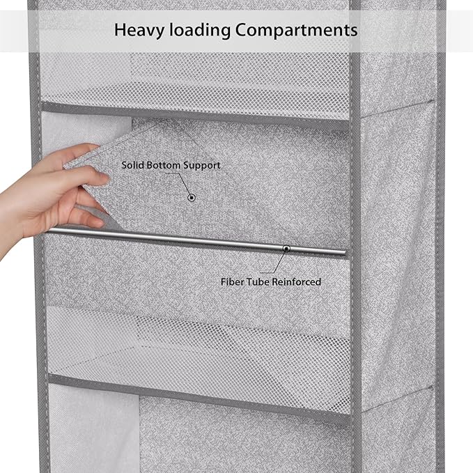 Univivi 6-Shelf Over Door Hanging Organizer Fabric Baby Door Storage with 5 Large Pockets and 3 Small PVC Pockets Wall Mount Hanging Storage Organizers for Baby Essential (Grey Pattern)