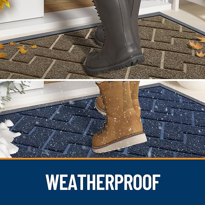 OLANLY Front Door Mat Indoor Outdoor Entrance, Waterproof All-Season, All-Weather Doormat, Sturdy Natural Rubber, Easy Clean Patio Porch Entryway Mat, Herringbone Brick (Jet Black, 29.5x17)