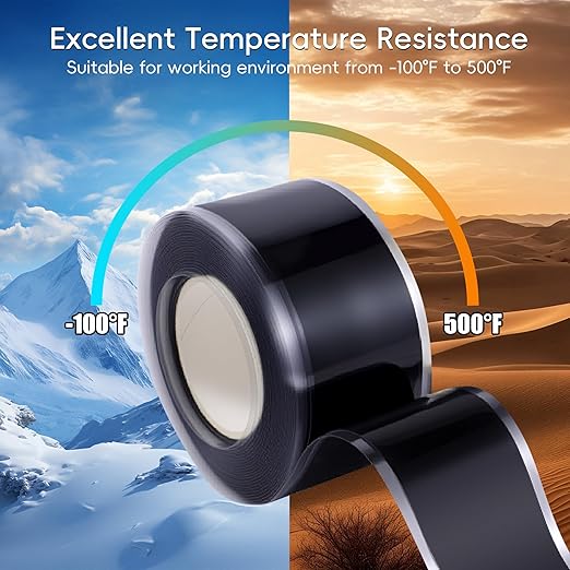 Self Fusing Silicone Tape 4 Rolls 1 in x 10' Black Waterproof Rescue Tape Rubber Leak Silicone Self-amalgamating Tape for Plumbing, Sealing Pipes, Hose Repair, Outdoor Coax and Tool Fixation