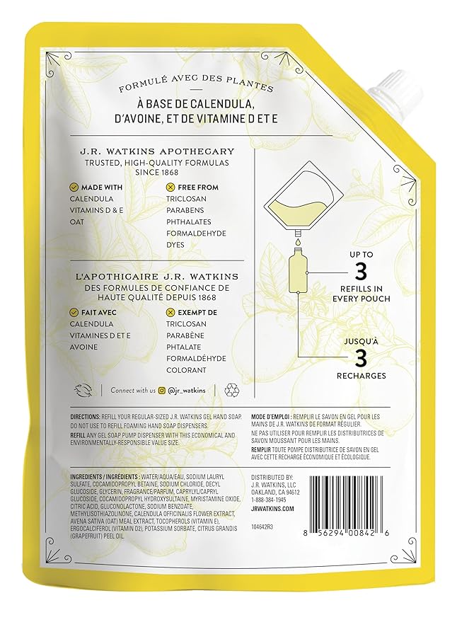 J.R. Watkins Liquid Hand Soap Lemon Refill, 34 Fl Oz