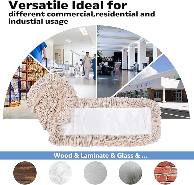 Matthew Cleaning 36'' Cotton Dust Mop Refill Washable Thick Tufted Replacement Heads for Residential & Commercial Use Fit All 36'' Dust Mop Frames, Hardwood, Laminate, Concrete Floors 12 Pack