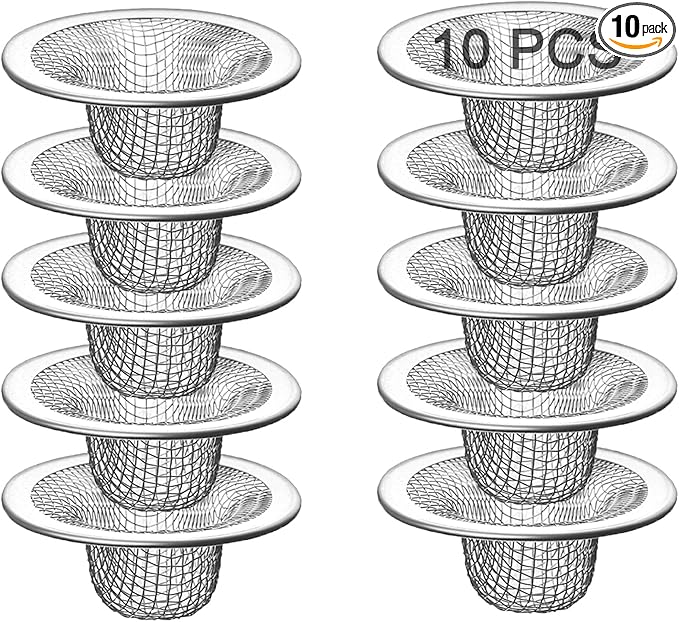 10PCS Mesh Sink Drain Strainer Hair Catcher, 2.125'' Stainless Steel Slop Basket Filter Trap, Bathtub Sink Drain Screen Filter Cover Mesh Bathroom Bathtub RV Laundry Lavatory Balcony Utility