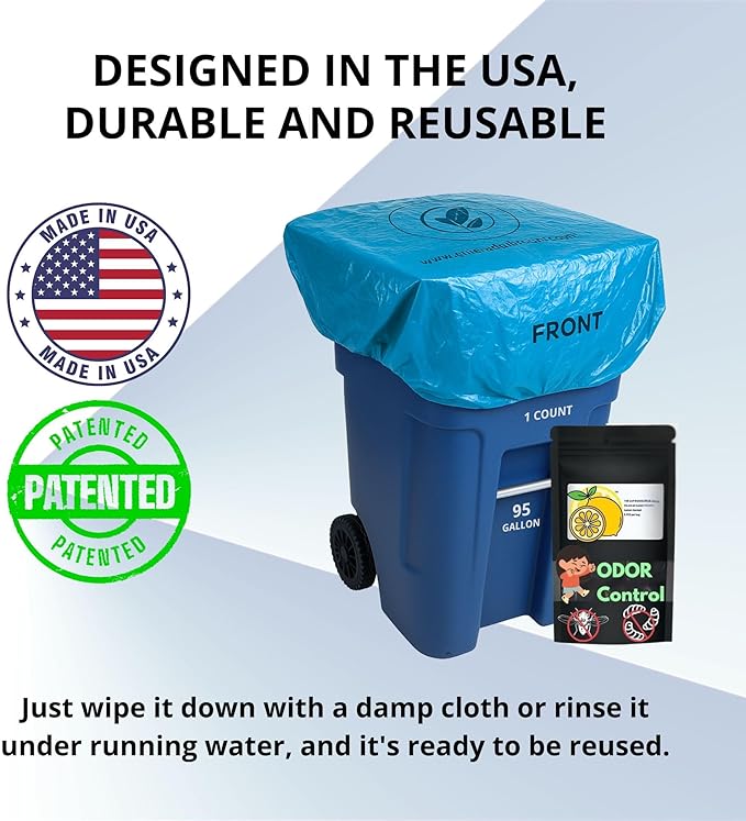| Odor Eliminating Trash Can Cover for 95 Gallon Outdoor Bins | Lemon Scented with Elastic Band | Eliminates Trash Odor Naturally | 1 Durable Cover