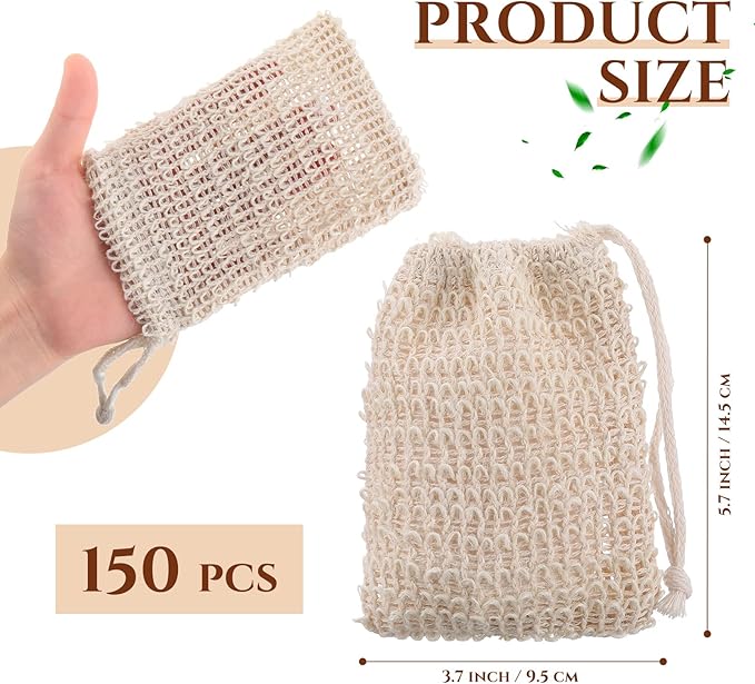 Rtteri 200 Pcs Soap Exfoliating Bag, Natural Sisal Soap Pouch Saver Body Shower Bar Mesh Body Net with Drawstring for Foaming and Drying