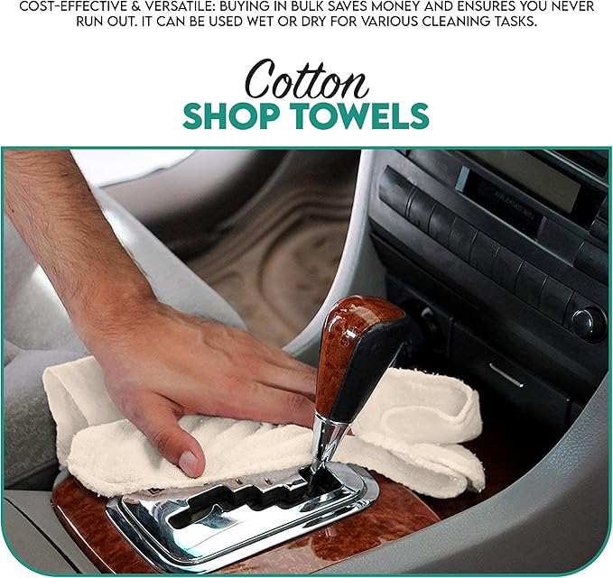 ZUPERIA Cotton Shop Towel – Multipurpose Cleaning Cloths (14" x 12" - Pack of 150 - White) Reusable Shop Rags for Automobiles, Industrial, Restaurants, Garage, and Homes