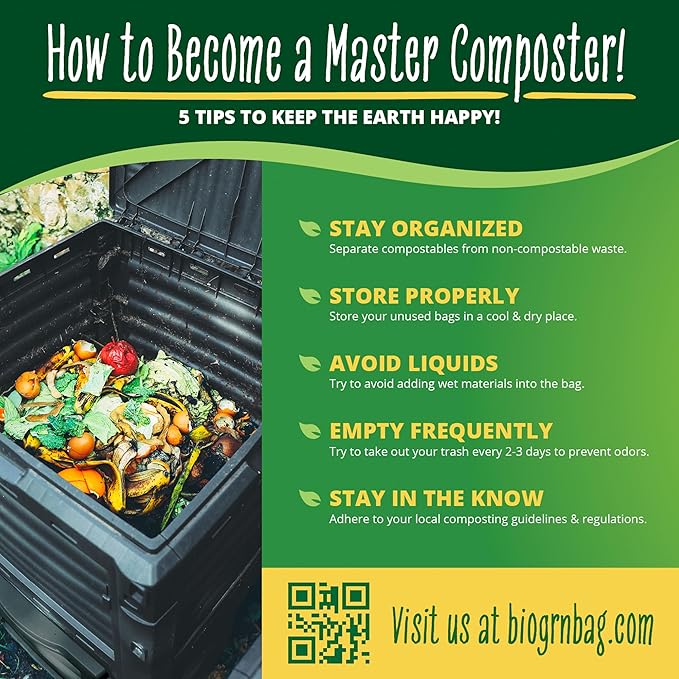 10-13 Gallon Compostable Trash Bags Drawstring 30 Bags Heavy Duty Extra Thick 1 Mil 49.21 Liter Biodegradable Trash Bags Compost Bags Green for Kitchen ASTM D6400 US BPI and OK Compost Home Certified