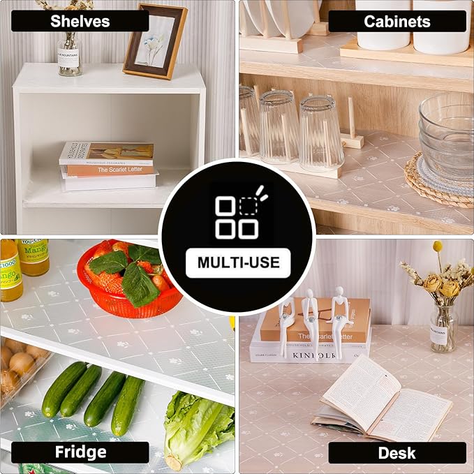 INNOLITES Shelf Liners for Kitchen Cabinets, Non Adhesive Drawer Cabinet Liner, Waterproof Oil-Proof Non-Slip Shelf Liner for Kitchen Pantry Refrigerator 17.7" x 197"