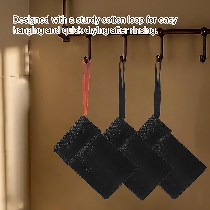 2 Pack Soap Bag Deep Roughness,Bar Soap Pouch Saver Pocket,Body Scrubber Shower Sponge Loofah,Exfoliating Bath Sponge (Black)