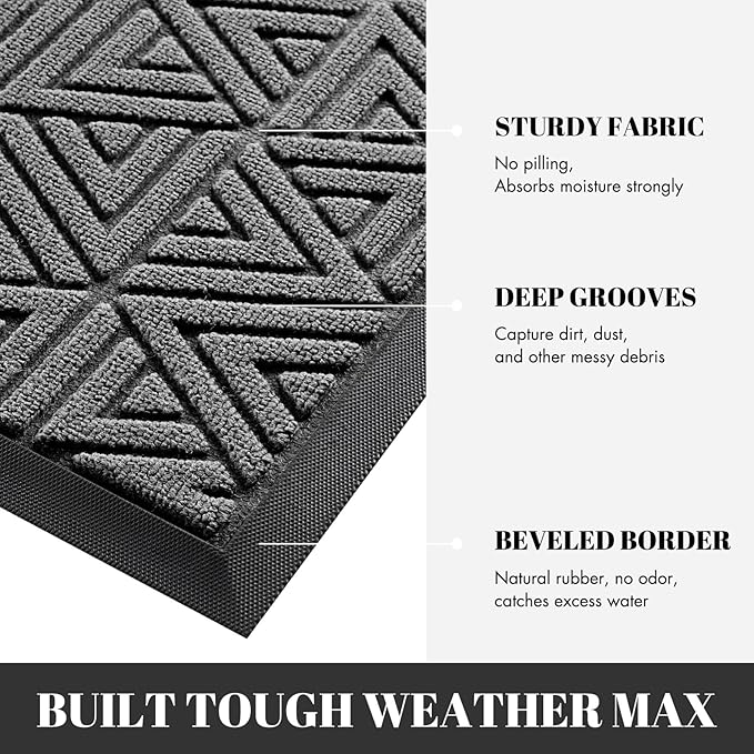 Yimobra Front Door Mat Outside Entrance 72 x 24, Waterproof and Washable Outdoor Mat, Non Slip Rubber Backing, Heavy Duty Welcome Matt for Home Entry Floor Porch Garage Office, Low Profile, Grey