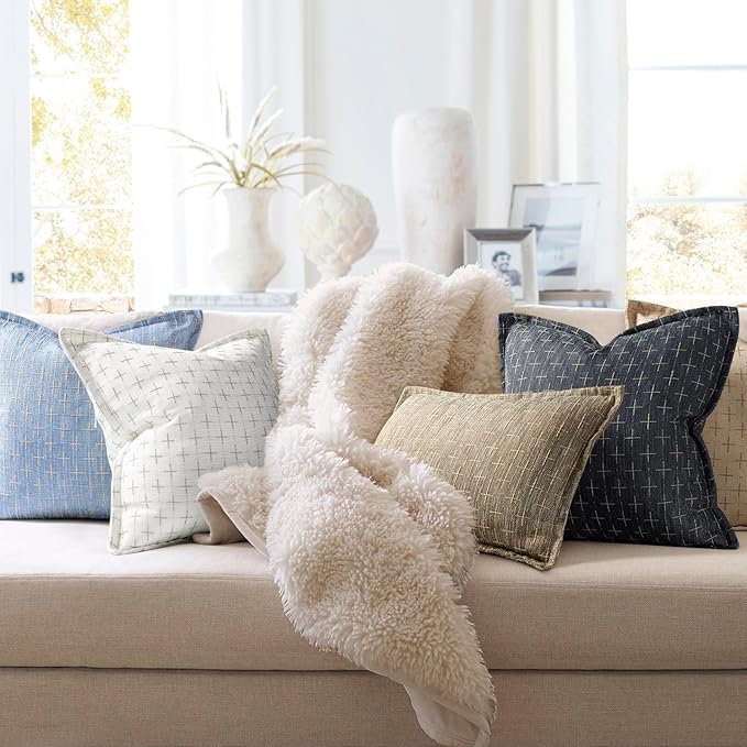 ZWJD Pillow Covers 22x22 Set of 2 Soft Polyester Textured Pillow Covers with Stylish Flange Edge Cozy Farmhouse Throw Pillows for Couch Bed Sofa Living Room