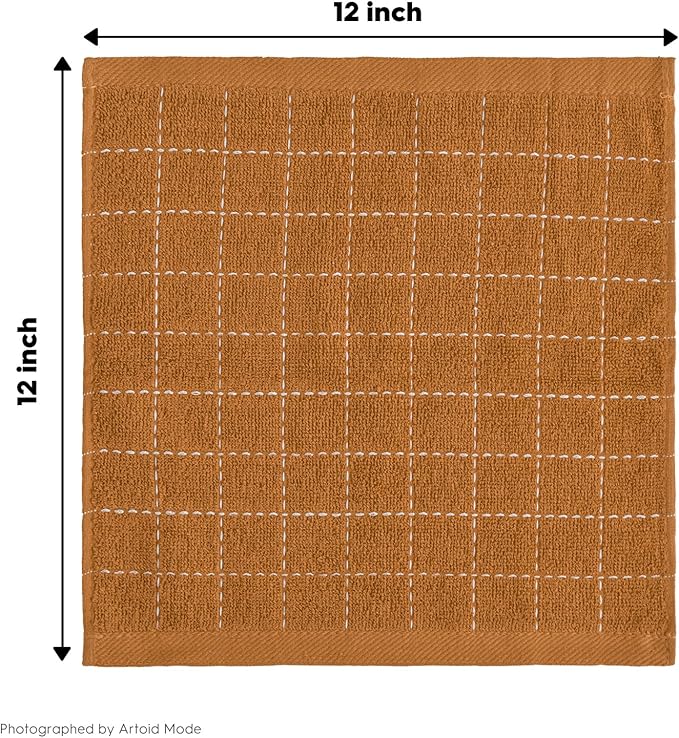 Artoid Mode Checkered Designed Cotton Caramel Terry Kitchen Dish Cloths, 12x12 Inch Soft Absorbent Quick Drying Cleaning Kitchen Rags Set of 6