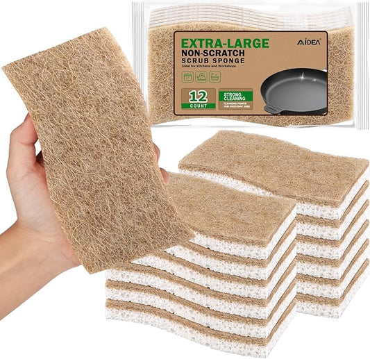 AIDEA XL Sponges Kitchen, 12Count, Non-Scratch Scrub Sponge, Large Natural Sponge for Non Stick Cookware, Cellulose Cleaning Sponge for Dishes, Kitchen, Bathroom, Household