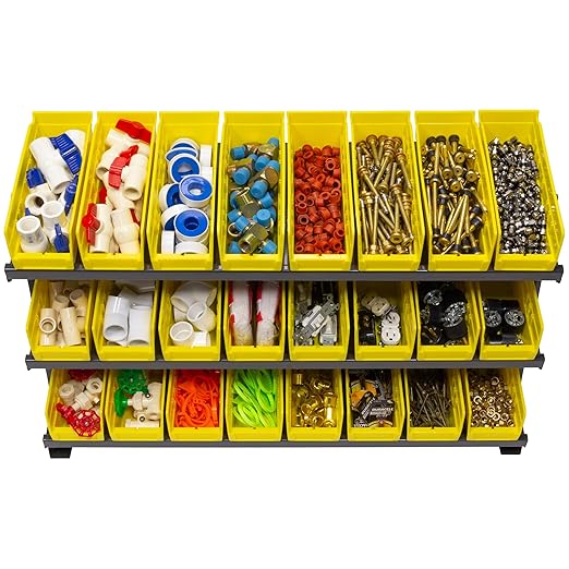 Akro-Mils 30120 Plastic Shelf Bins, Heavy Duty Storage Bins for Garage, Closet, and Drawer Organization, 12-Inch x 4-Inch x 4-Inch, Yellow, 24-Pack