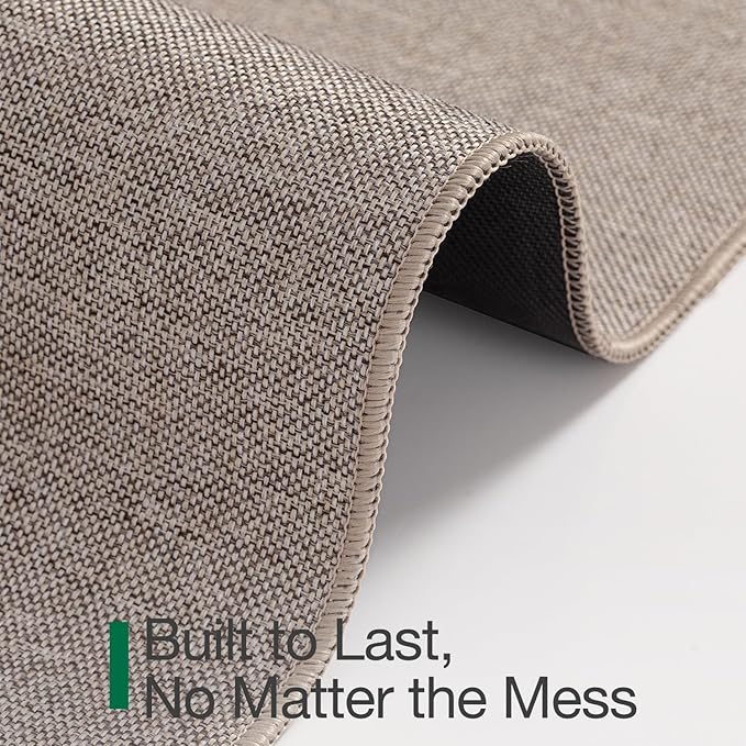LUMI Ultra Thin Door Mat for Entryway, 24"x36" Low Profile Non Slip Rubber Backing Indoor Doormat, Easy Clean Welcome Entrance Mat for Inside House, Patio, Khaki