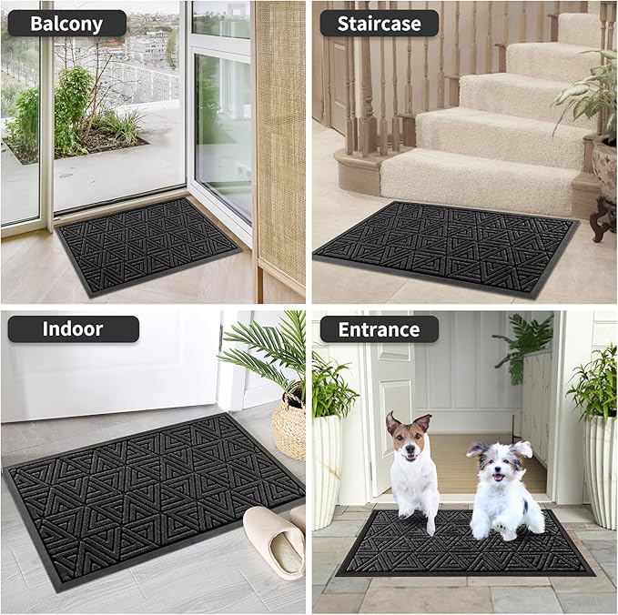 Yimobra Outdoor Mats for Front Door 29.5x17, All-Weather Waterproof Non-Slip Outdoor Door Mat Outside Eentrance, Garage/Patio Entryway Indoor Doormat, Easy Clean, Black