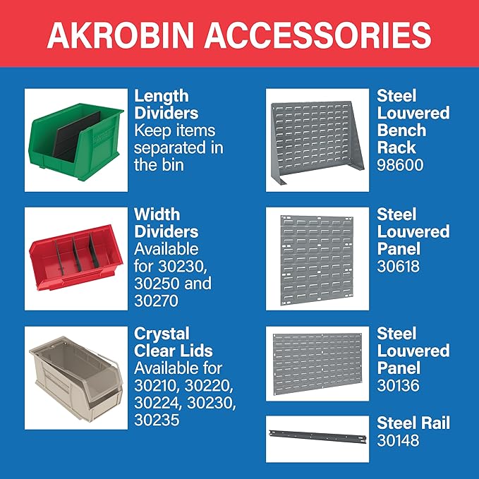 Akro-Mils 30240 AkroBins Plastic Storage Bins, Space-Saving Stackable Bins for Garage, Pantry, Craft Organization, 15" x 8" x 7", Yellow, 12-Pack
