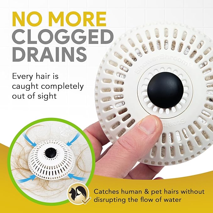 ShowerShroom Stealth Shower Hair Drain Catcher - Hair Stopper for Shower Drain, Bathtub, and Bathroom Sink, Will Not Impede Water Flow, Bathtub Hair Catcher for Drain with No Installation Required