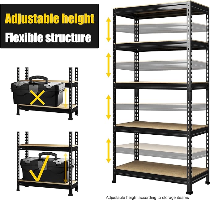 PrimeZone 32"W x 16"D x 63" H Storage Shelves - 2 Pack 5 Tier Adjustable Garage Storage Shelving, Heavy Duty Metal Storage Organizer Utility Rack Shelf Unit for Warehouse Pantry Closet Kitchen, Black