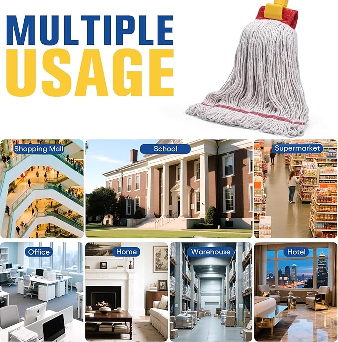 Matthew Cleaning Commercial Mop Head Replacement, 5 Inch Wide Headband, Looped End Cotton Blend String Wet Mops for Floor Cleaning, 18 oz Medium, 1-Pack White