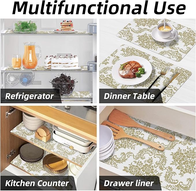12 x 360 Inch Gold Shelf Liner for Kitchen Cabinets Non Adhesive Kitchen Drawer Liner, Waterproof Shelf Liner Durable Anti-Slip for Kitchen Cabinets Shelf Liner