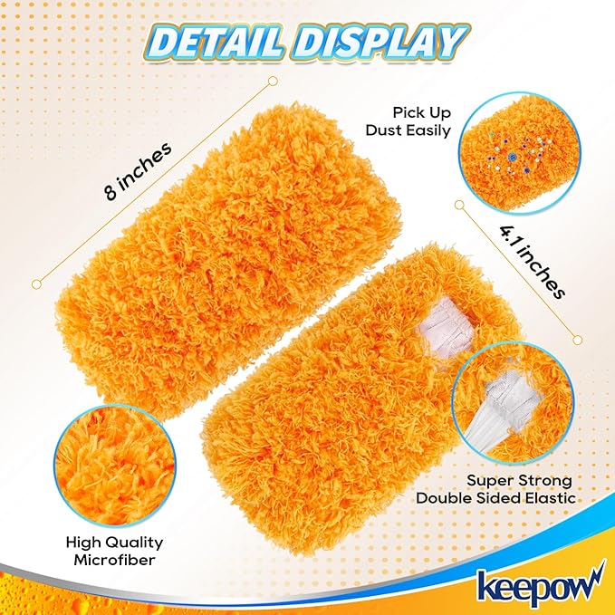KEEPOW Reusable Microfiber Duster Refill Compatible with Swiffer Hand Duster, Heavy Duty Duster Refills, 360 Degree Dusters Refills for Cleaning, Ceiling Fan, 4 Pack (Handle is Not Included)