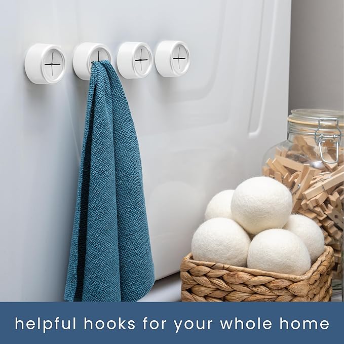 S&T INC. Round Adhesive Push Towel Hooks for Kitchen, Hand and Dish Towels, Matte White, 4 Pack